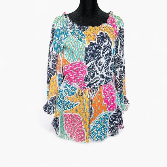 2/$25 Dianne Von Furstenberg Camila Silk Top Off Shoulder Blouse Beach Vacation - Picture 3 of 15